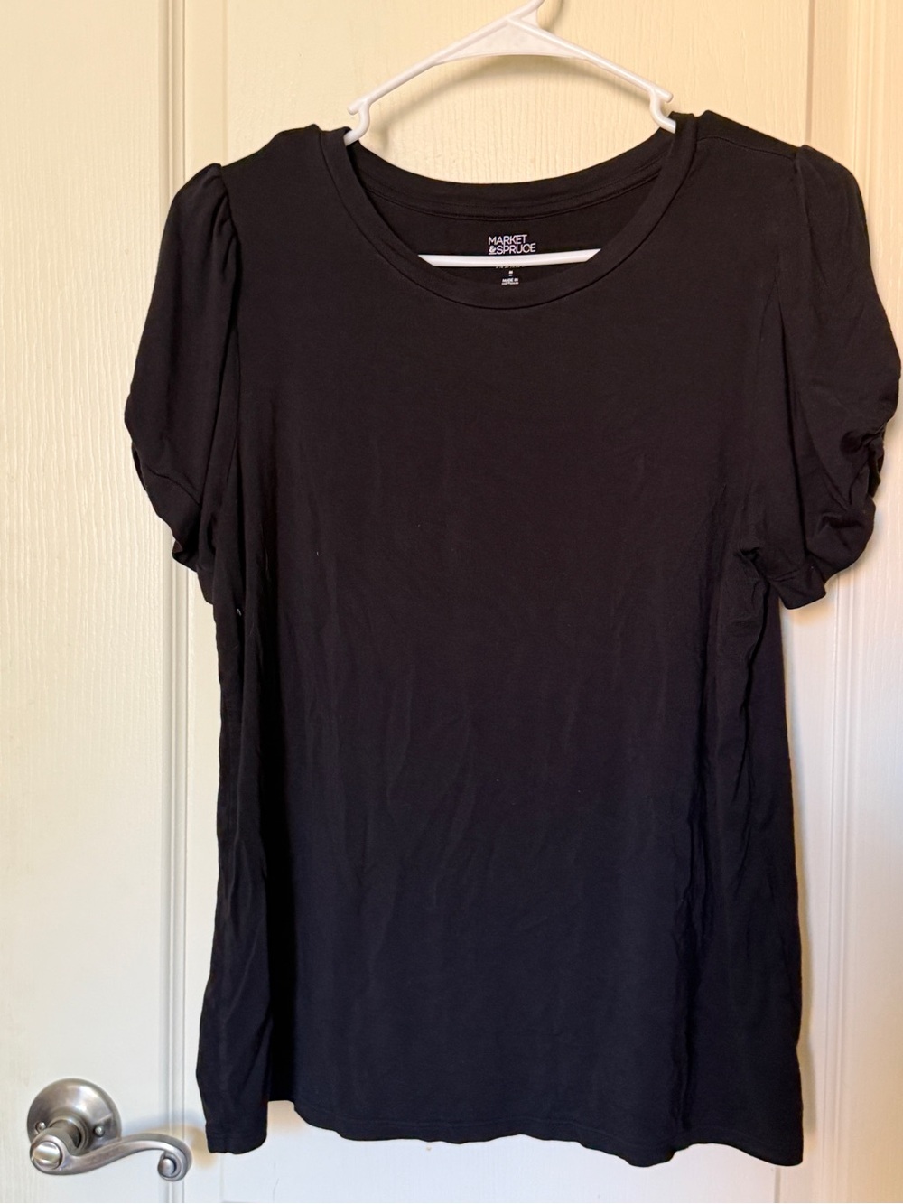 Market & Spruce Black Puff-Sleeve Crew Tee Size M